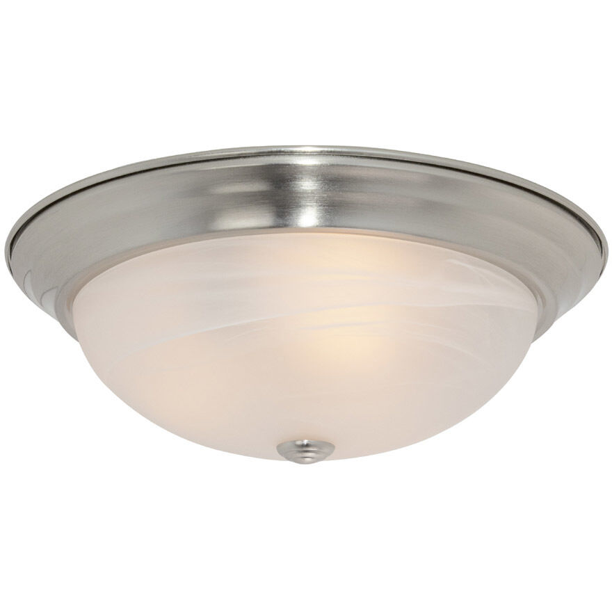 Decorative 3 Light 15 inch Satin Platinum Flushmount Ceiling Light in White Alabaster, Large
